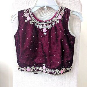 Girls Pink & Maroon Velvet Punjabi Indian 3 Piece Lengha Size 30 age 7-9
